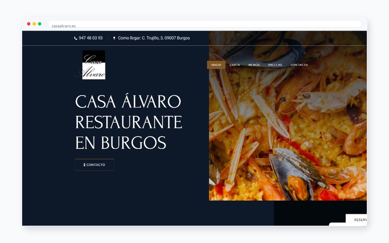 Captura del sitio web de Restaurante Casa Álvaro