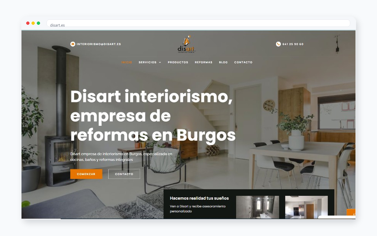 Captura del sitio web de Disart Interiorismo