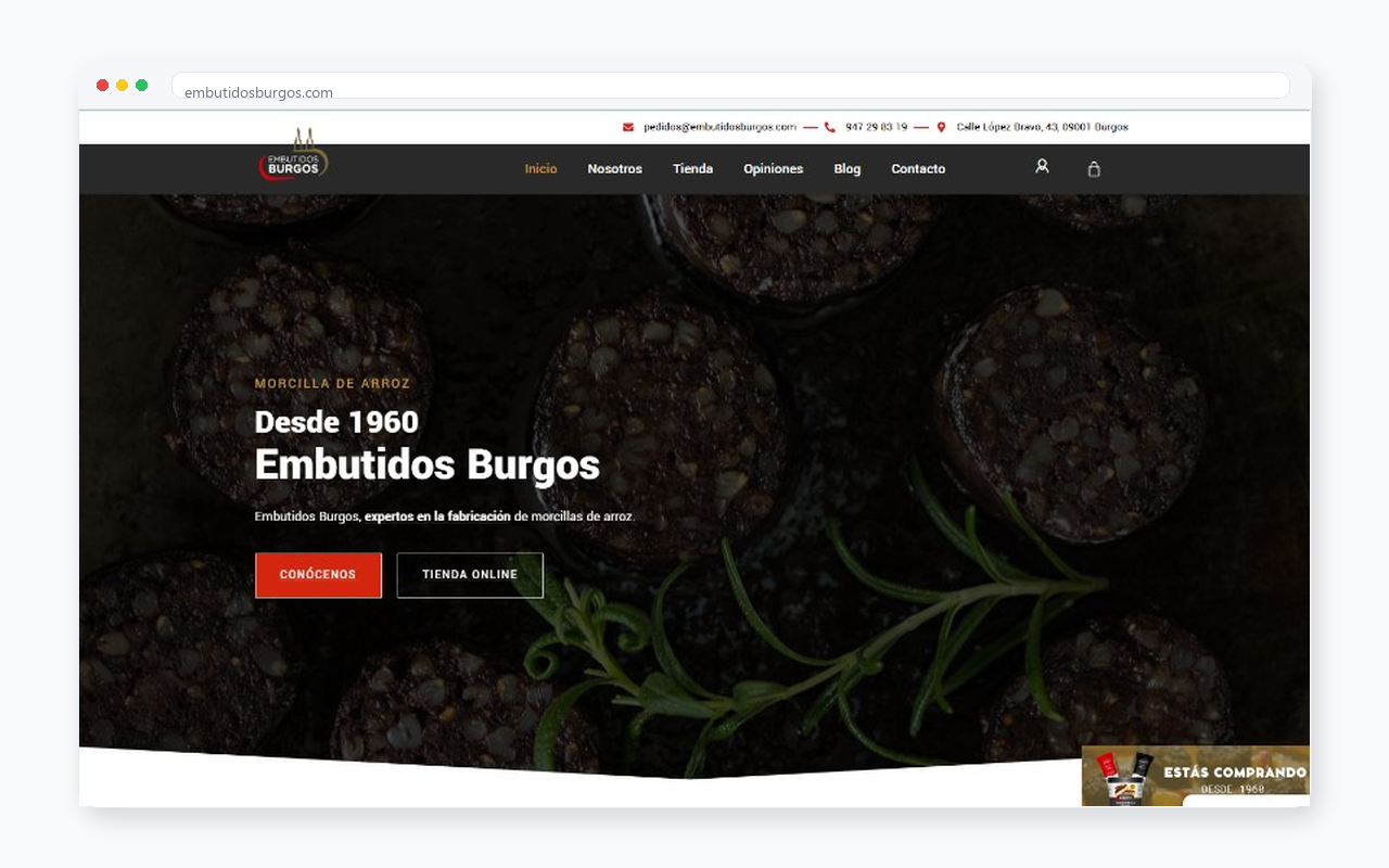 Captura del sitio web de Embutidos Burgos