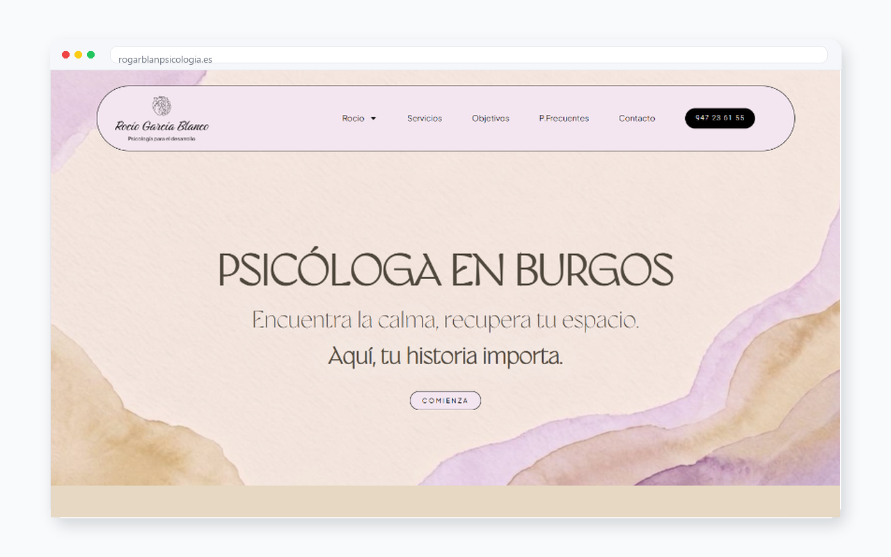 Captura del sitio web de Rocío García Blanco