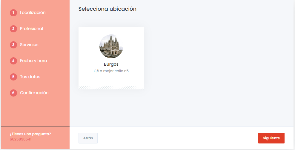 Sistema de reserva para centro de masaje selección de la localización